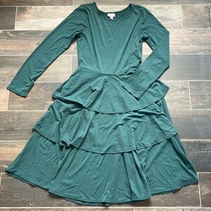 Forest Green Long Sleeved Three-Tiered Dress